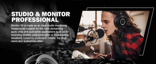 אוזניות OneOdio Monitor 60 מקצועיות בצבע שחור עם דרייבר 50mm - אוזניות מוניטור קוויות לאולפן ו-DJ עם אישור Hi-Res Audio