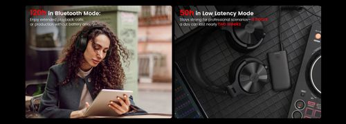 אוזניות OneOdio Studio Max 1 DJ אלחוטיות דגם SX1 - מבט צד על רקע לבן עם עיצוב Over-Ear שחור ומשדר M1 לשיהוי נמוך 20ms