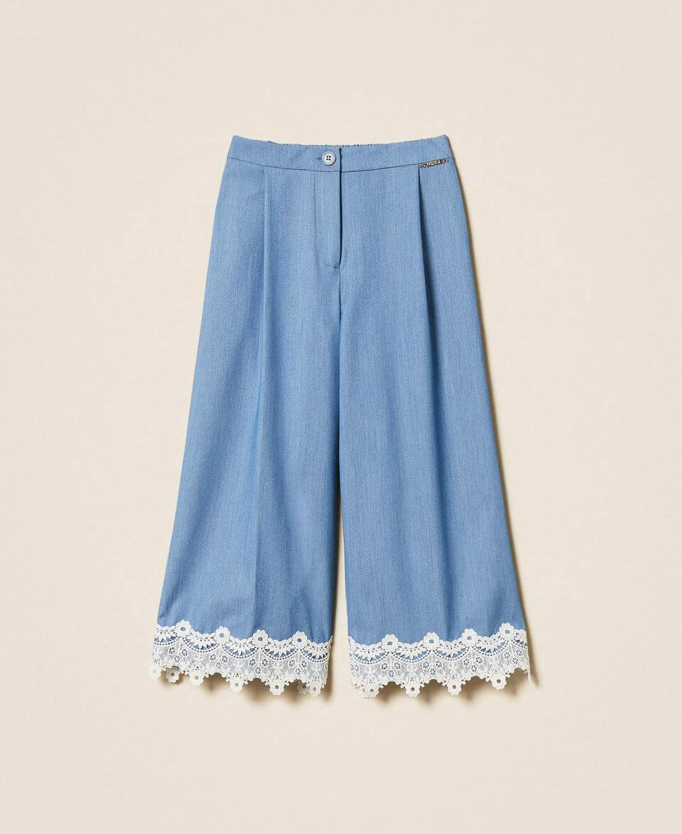 End-on-end cloth trousers with lace