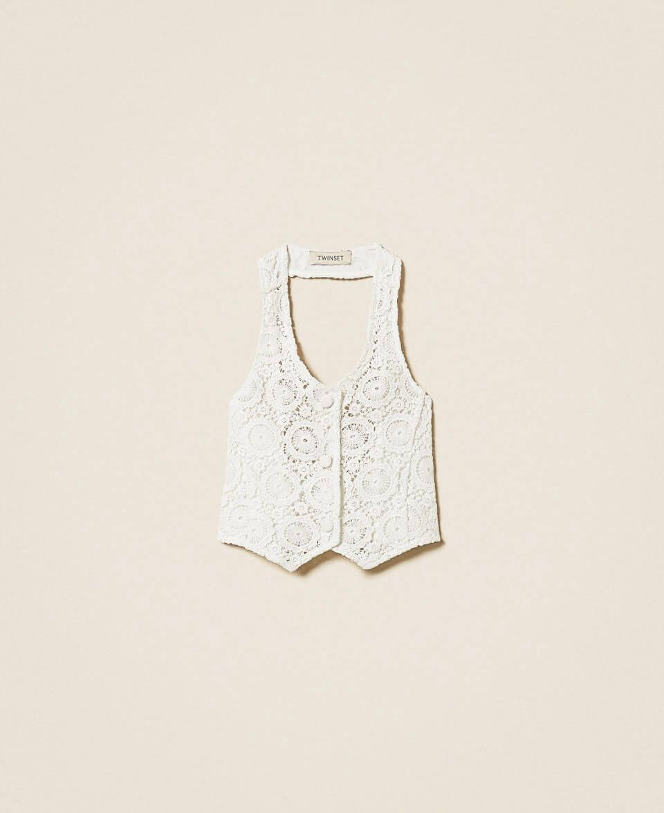 Macramé lace fitted waistcoat