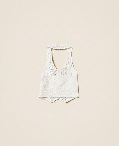 Macramé lace fitted waistcoat