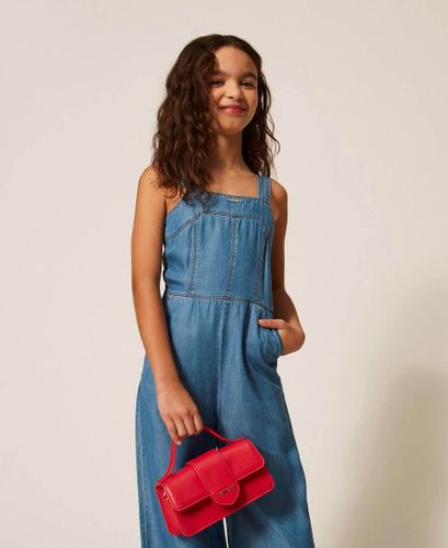 Shoulder bag with flap and logo