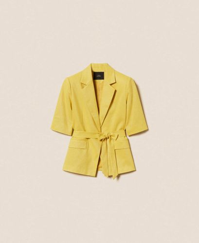 Linen blend blazer with lurex