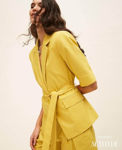 Linen blend blazer with lurex
