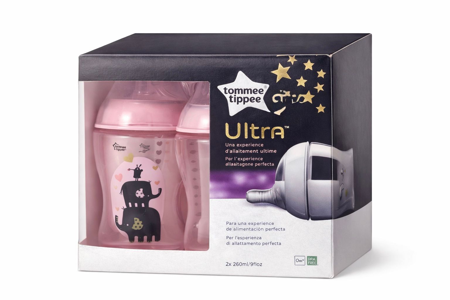 זוג בקבוקי האכלה ULTRA ‏260 מ"ל ורוד לבנות
