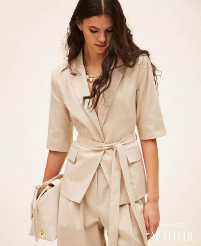 Linen blend blazer with lurex