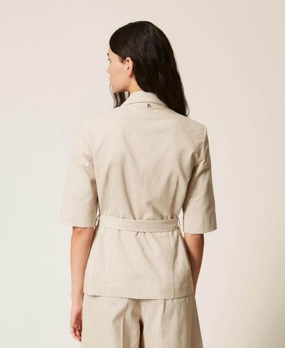 Linen blend blazer with lurex