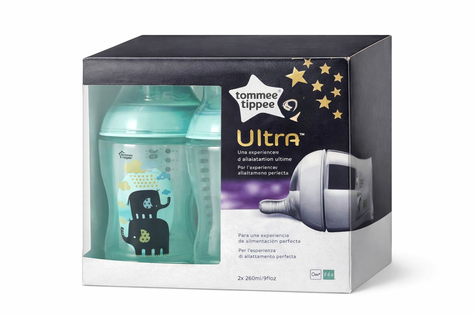 זוג בקבוקי האכלה ULTRA ‏260 מ"ל כחול עם איורים