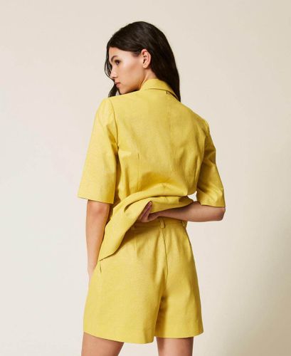 Linen blend Bermuda shorts with lurex