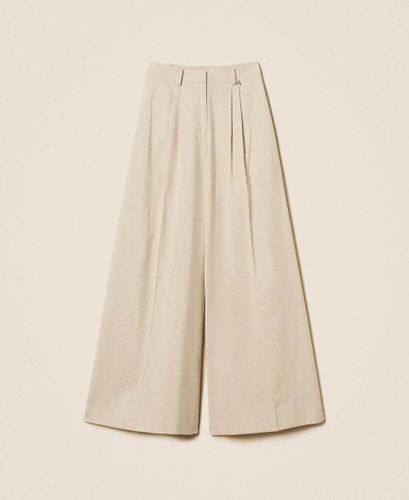 Linen blend trousers with lurex