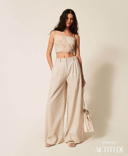 Linen blend trousers with lurex