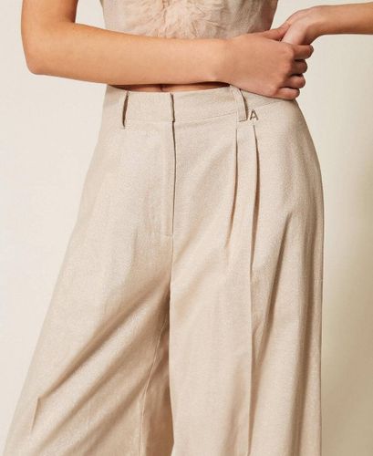 Linen blend trousers with lurex