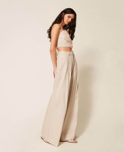 Linen blend trousers with lurex