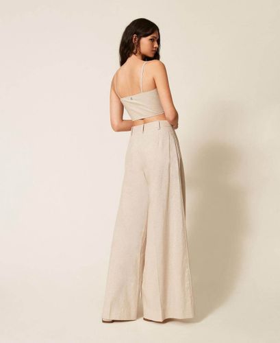 Linen blend trousers with lurex