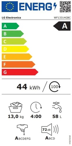 מכונת כביסה פתח חזית 13 ק”ג LG אל ג’ WF13314GBC 