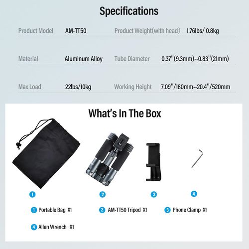חצובת אלומיניום שולחנית - SIRUI TT-50 Table Aluminum Camera Tripod 