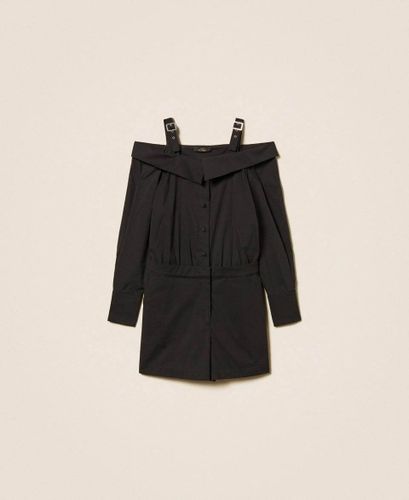 Off-shoulder poplin jumpsuit