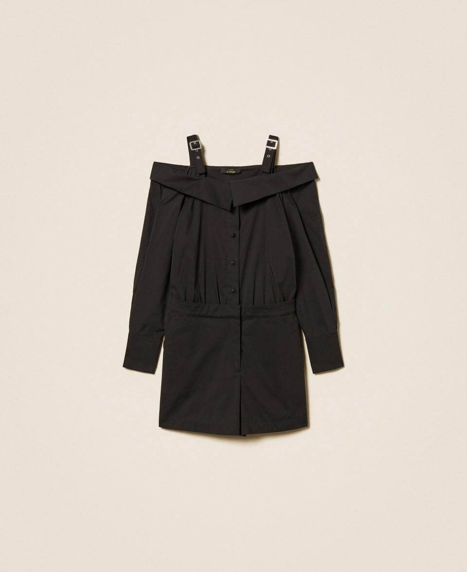 Off-shoulder poplin jumpsuit