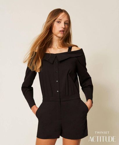 Off-shoulder poplin jumpsuit