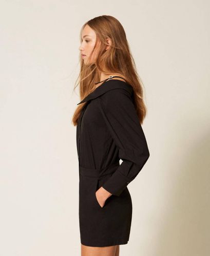 Off-shoulder poplin jumpsuit