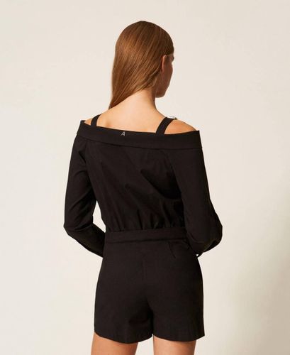 Off-shoulder poplin jumpsuit