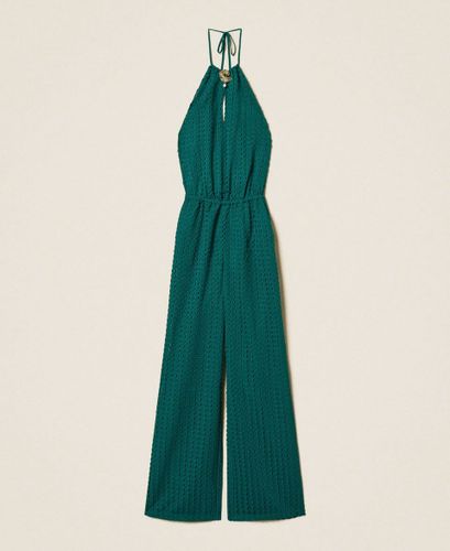 Long crochet jumpsuit with flounce