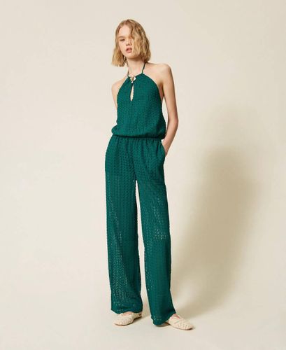 Long crochet jumpsuit with flounce
