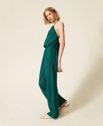 Long crochet jumpsuit with flounce