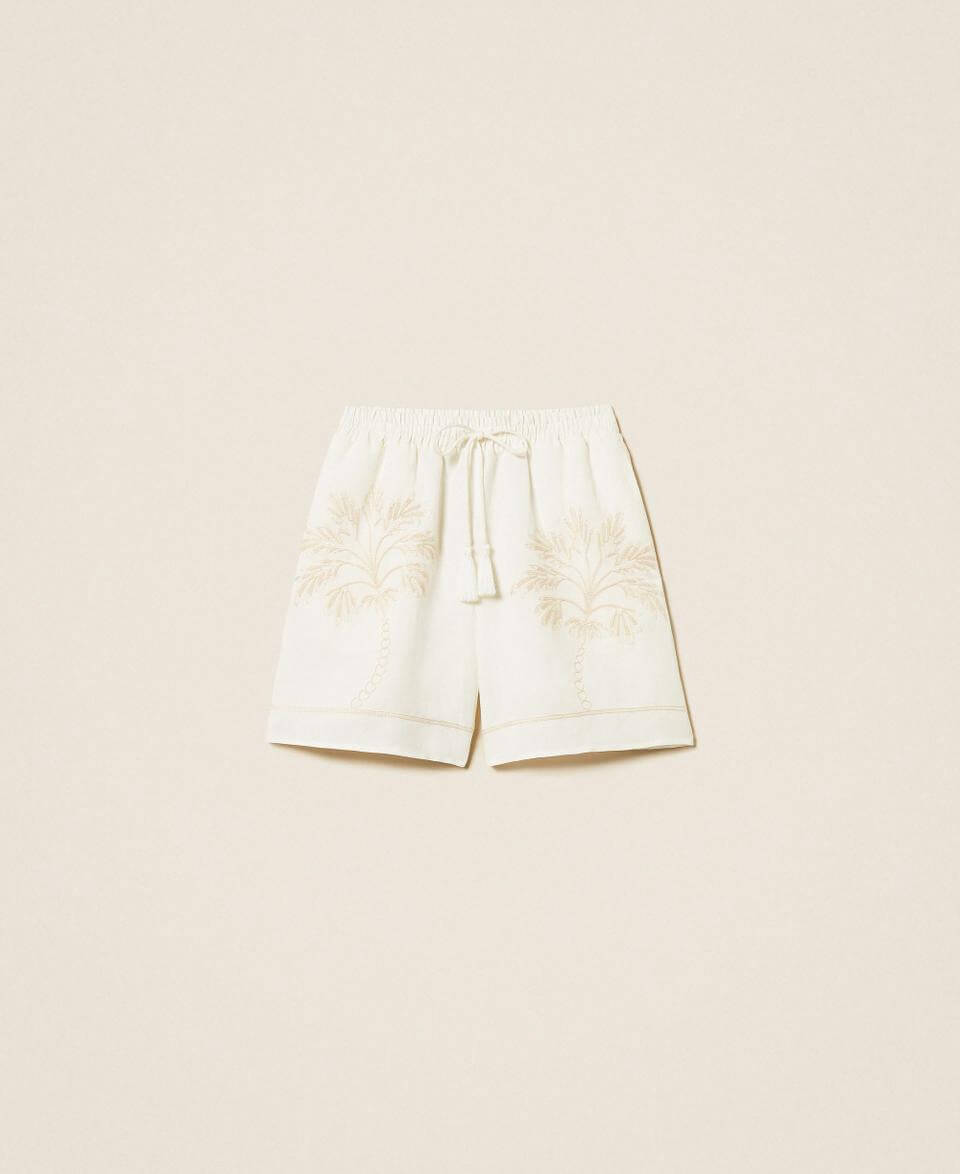 Linen blend shorts with embroidery