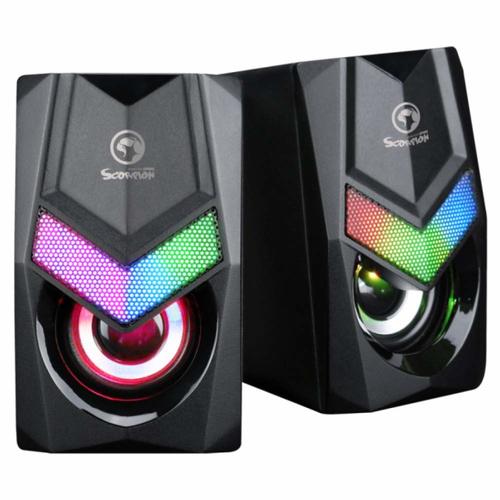 וג רמקולים למחשב מדגם Marvo Scorpion SG-118, המיועדים לגיימינג וכוללים תאורת RGB צבעונית.  Amazon.com Amazon.com להלן פרטים טכניים ומקומות בהם ניתן לרכוש את המוצר בישראל: מפרט טכני עיקרי הספק: 6 וואט (3W x 2). חיבורים: חיבור שמע 3.5 מ