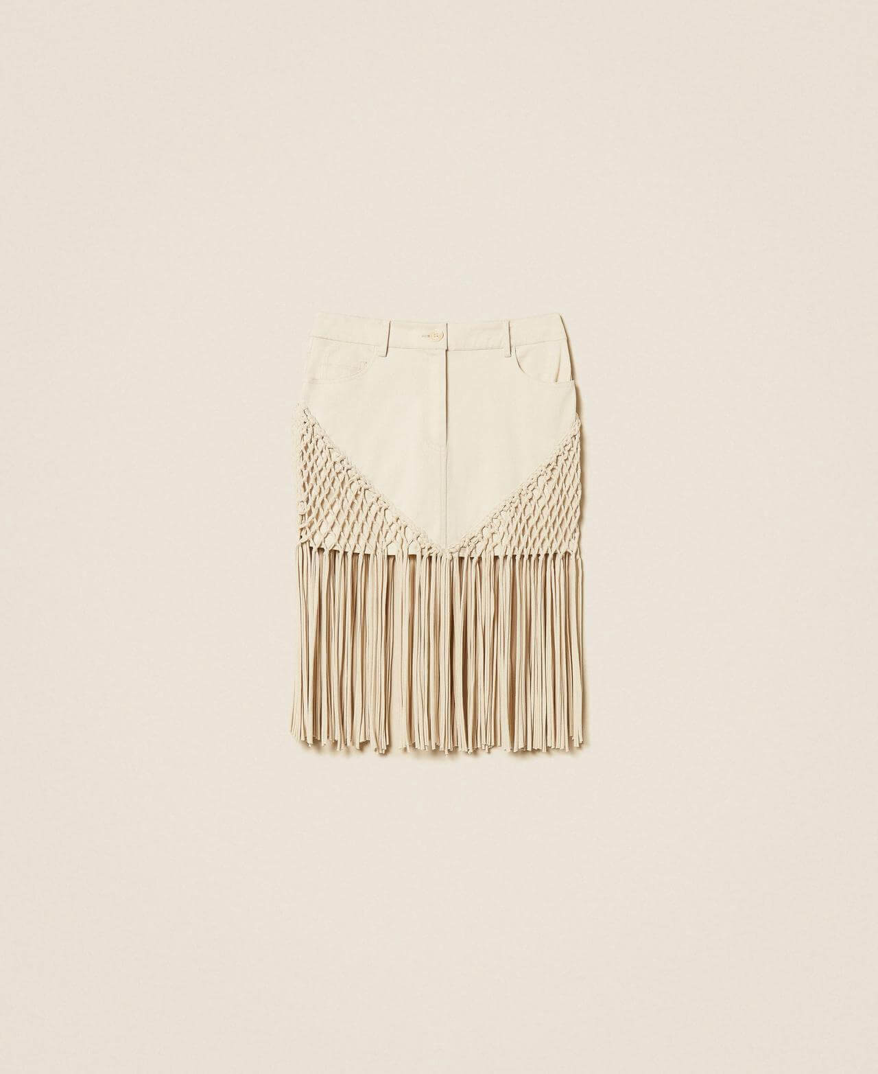 Bull denim miniskirt with fringes
