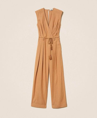 Cotton blend striped jumpsuit