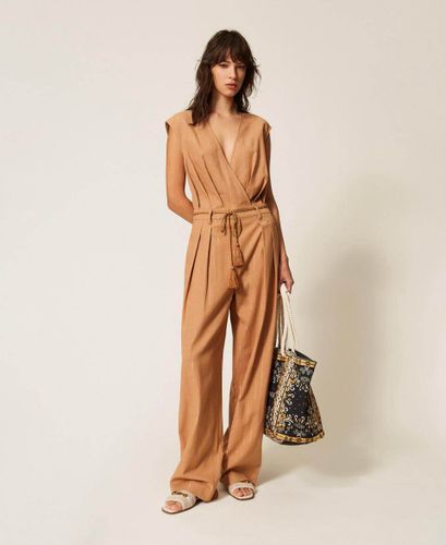Cotton blend striped jumpsuit