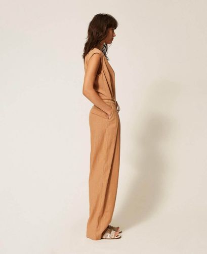 Cotton blend striped jumpsuit
