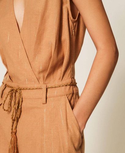 Cotton blend striped jumpsuit