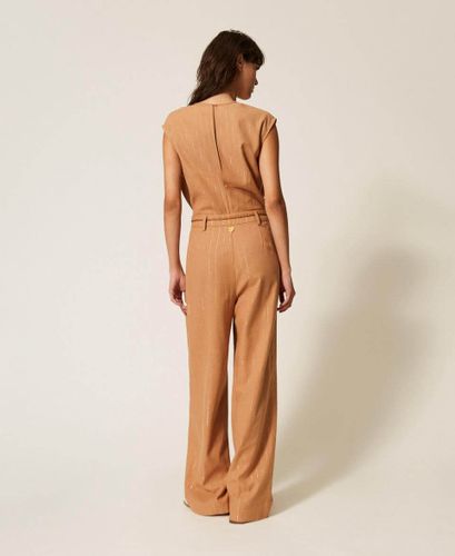 Cotton blend striped jumpsuit