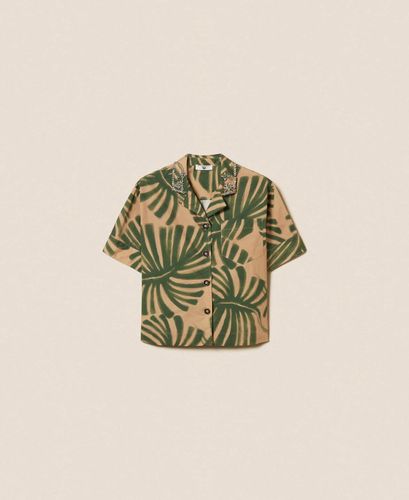 Poplin shirt with print and embroidery