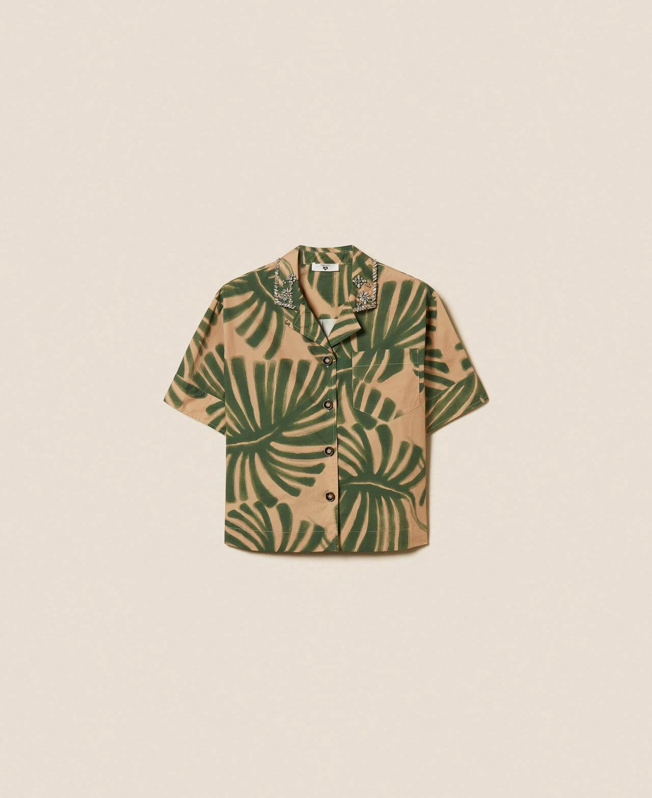 Poplin shirt with print and embroidery