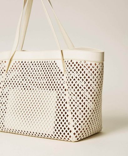 Mesh leather shopper bag