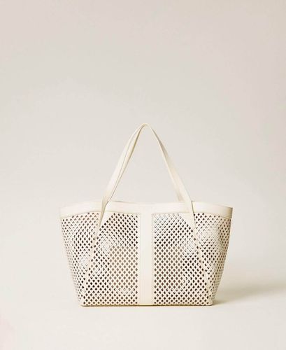 Mesh leather shopper bag