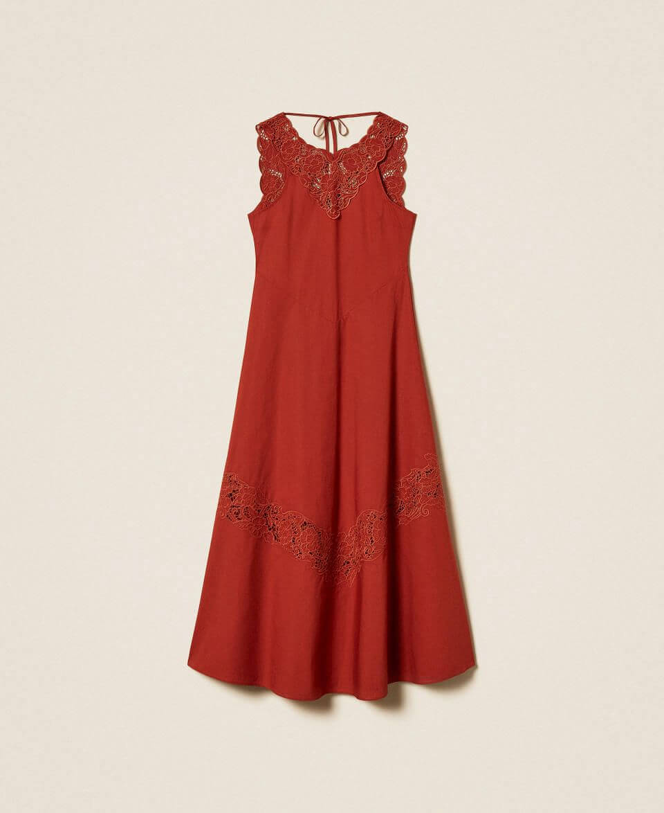 Long poplin and broderie anglaise dress