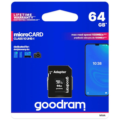כרטיס זיכרון GOODRAM M1AA Micro SDHC 64gb UHS-1 c-10 U1