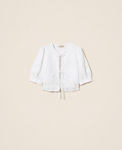 Linen and broderie anglaise shirt