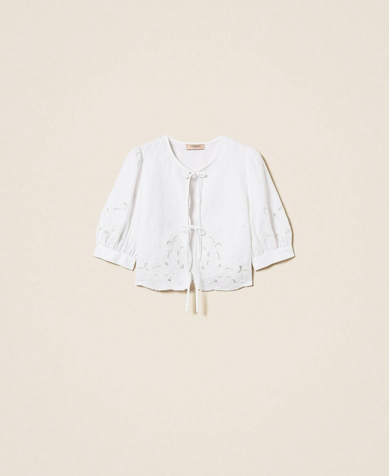 Linen and broderie anglaise shirt