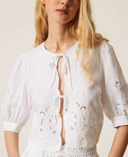 Linen and broderie anglaise shirt