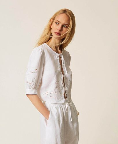 Linen and broderie anglaise shirt