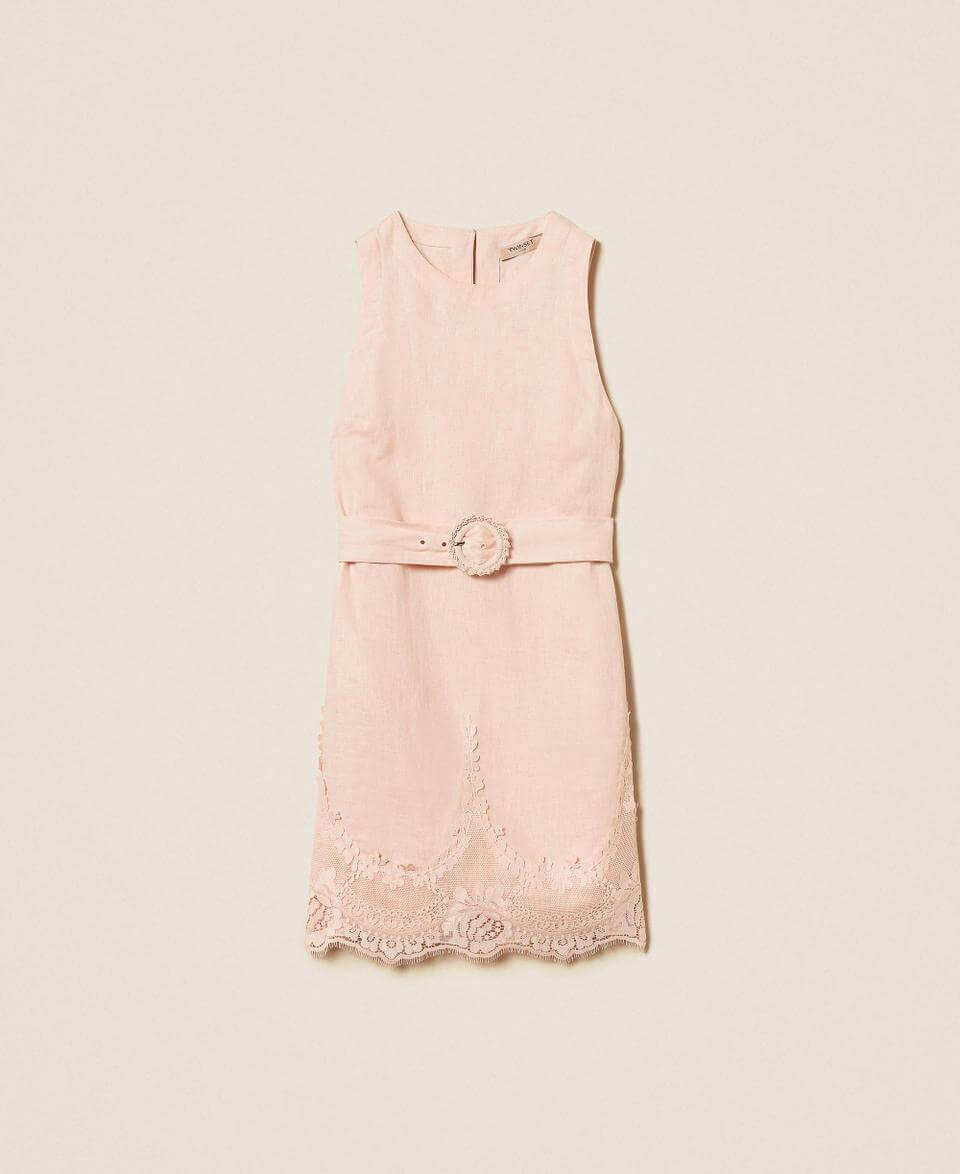 Short linen dress with lace