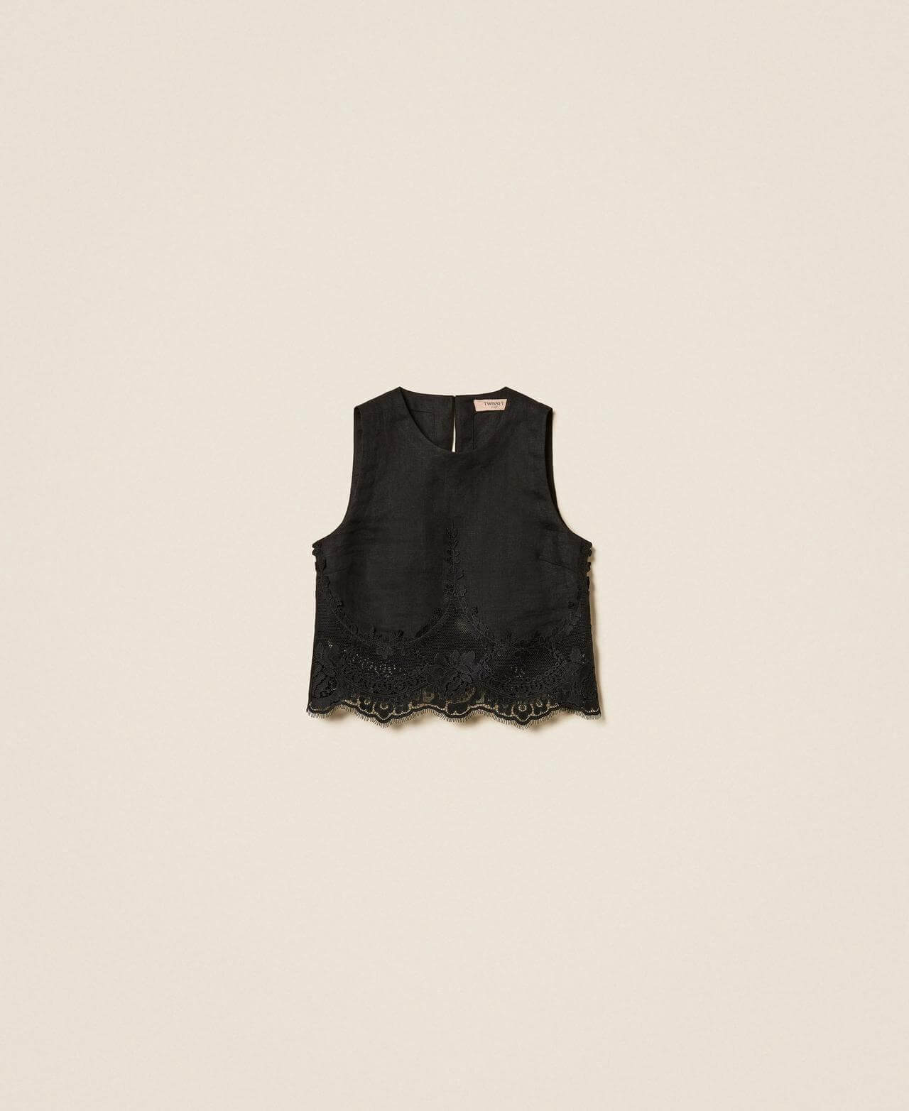 Linen top with lace