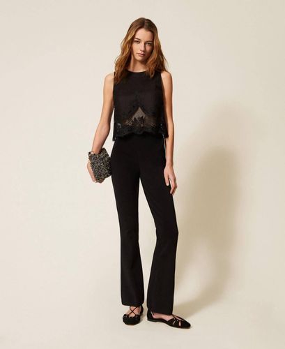 Linen top with lace