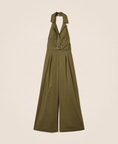 Long poplin jumpsuit